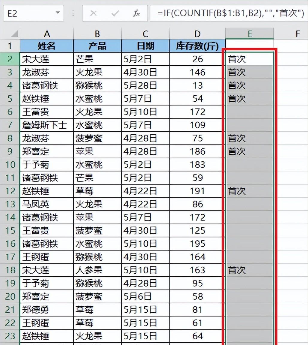 如何从一列未经排序的 Excel 数据中标识出所有首次出现的值？-趣帮office教程网