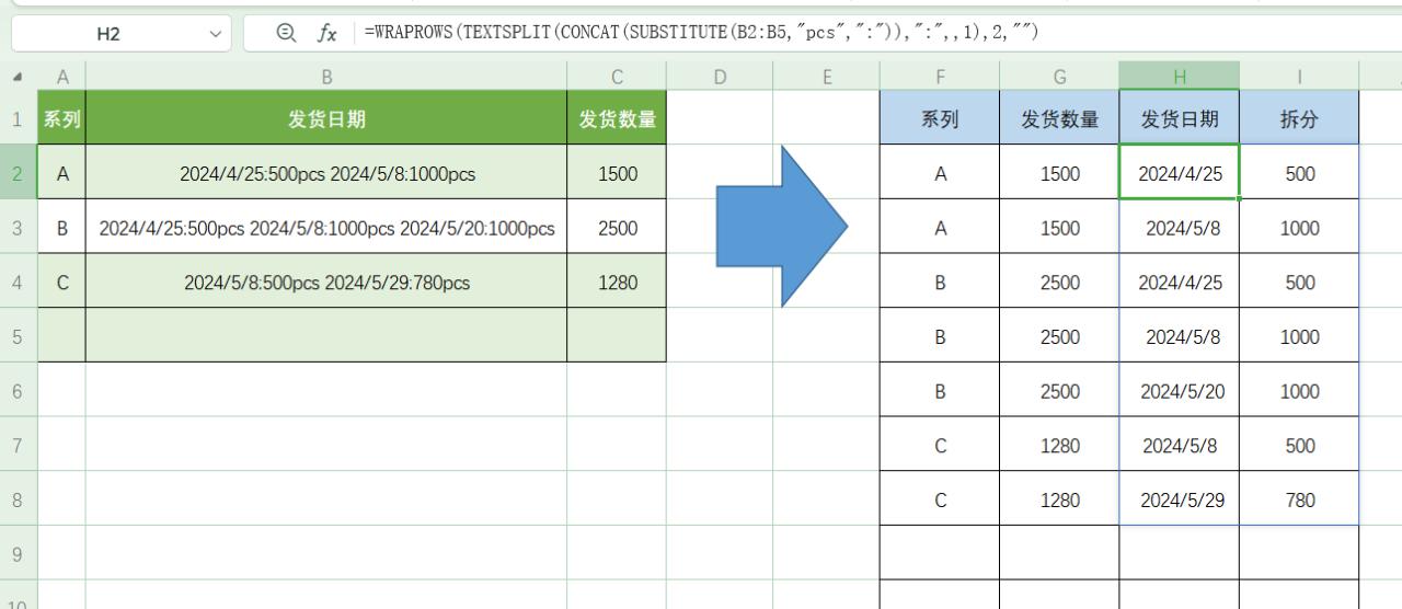 订单的拆分问题：excel表格中如何把日期和数量分开提取？-趣帮office教程网