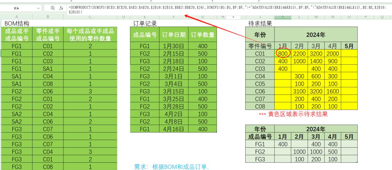 excel中根据BOM、订单自动统计零件的数量（订单记录模式）-趣帮office教程网