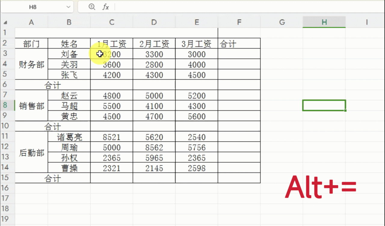 excel中Alt+=再加一个小操作，可快速完成隔行求和-趣帮office教程网