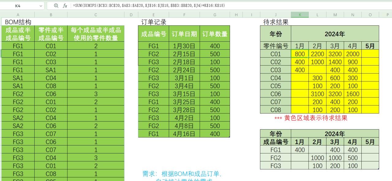 excel中根据BOM、订单自动统计零件的数量（订单记录模式）-趣帮office教程网