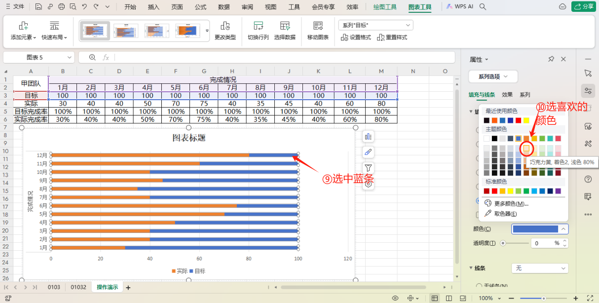 excel中如何用条状图和滑珠图体现完成率？-趣帮office教程网