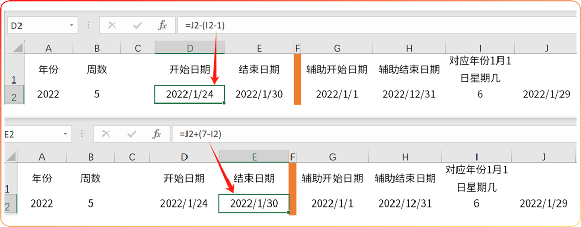 excel中根据已知的年份和周期数，推算某一年第几周的开始和结束日期-趣帮office教程网