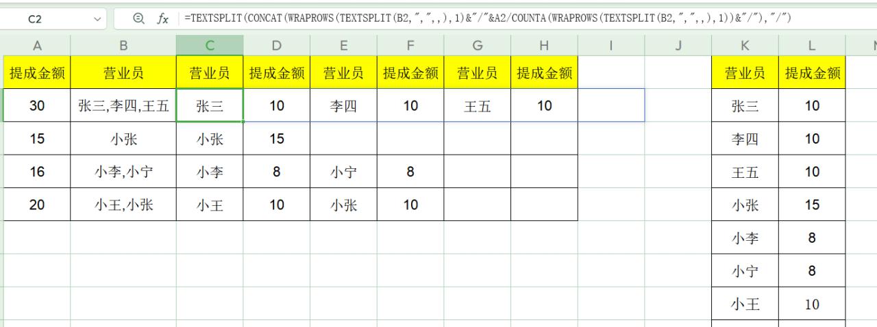 excel中如何根据人数平均分配提成形成表格并提取提成数据？-趣帮office教程网