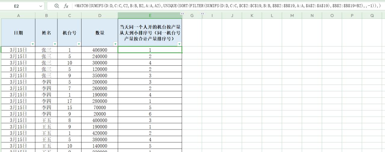 Excel中按条件汇总排名-当日同一个人不同设备汇总产量排名的方法-趣帮office教程网