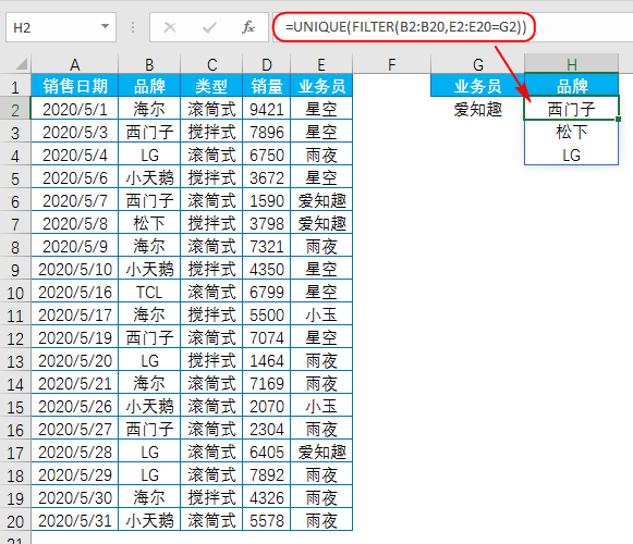 excel提取不重复数据函数公式UNIQUE剖析-趣帮office教程网