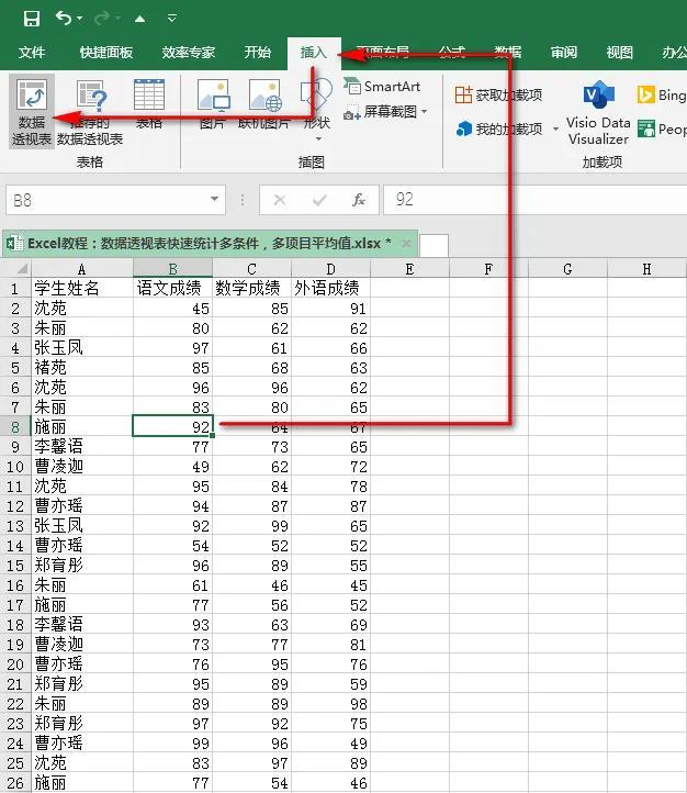 excel中快速统计多项目平均值的方法和步骤-趣帮office教程网