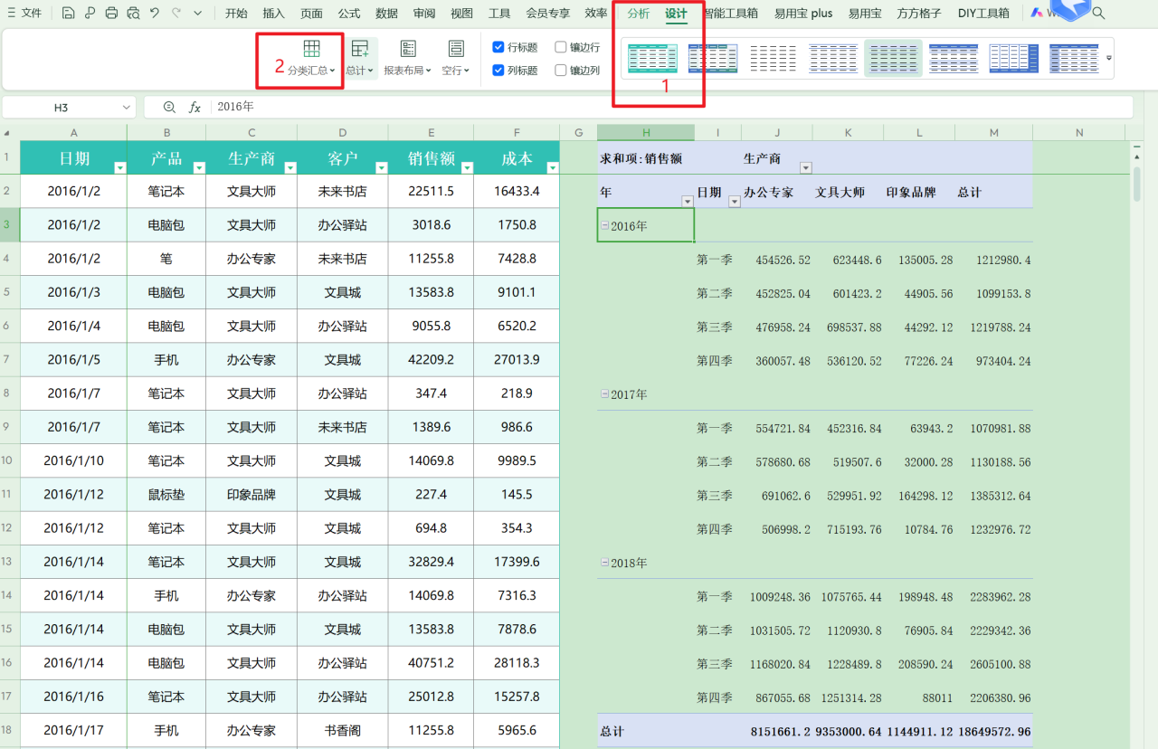 如何在Excel中使用数据透视表进行按照月度和季度分析-趣帮office教程网