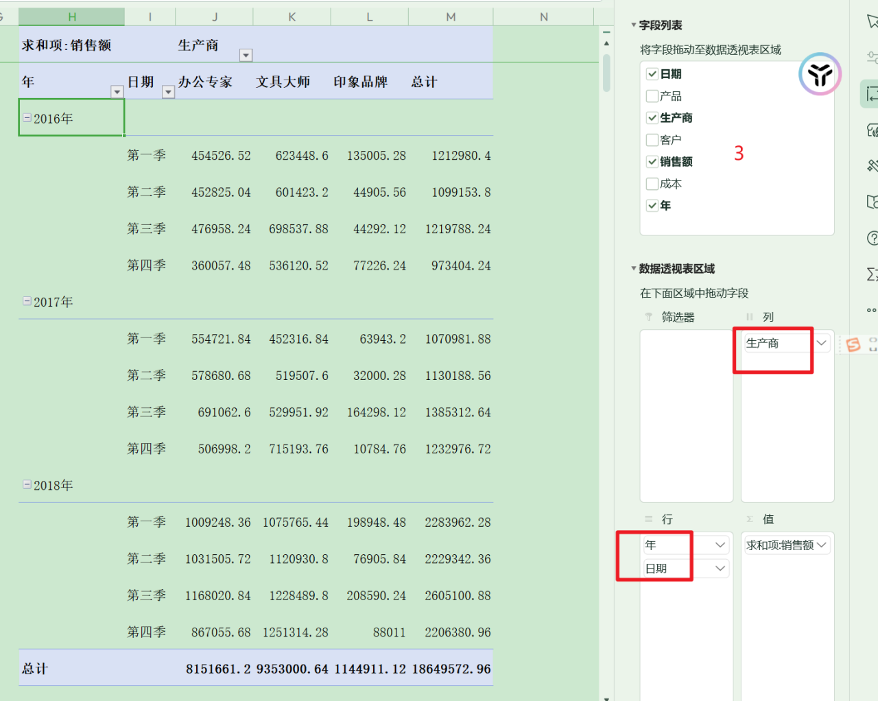 如何在Excel中使用数据透视表进行按照月度和季度分析-趣帮office教程网