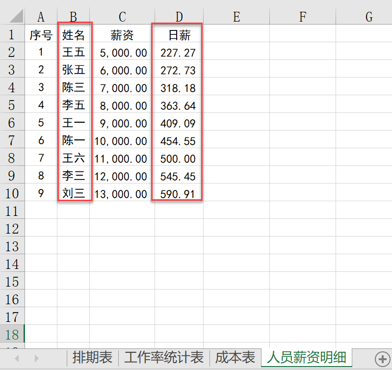 排期表、工作率统计表、成本表、人员薪资明细，4表如何联动？-趣帮office教程网