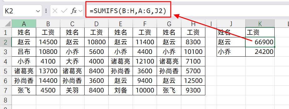 excel跨多列进行求和，Sumifs函数公式大显身手-趣帮office教程网