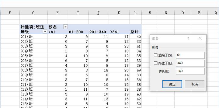 excel按区间统计技巧：使用数据透视表统计班级不同排名段人数-趣帮office教程网
