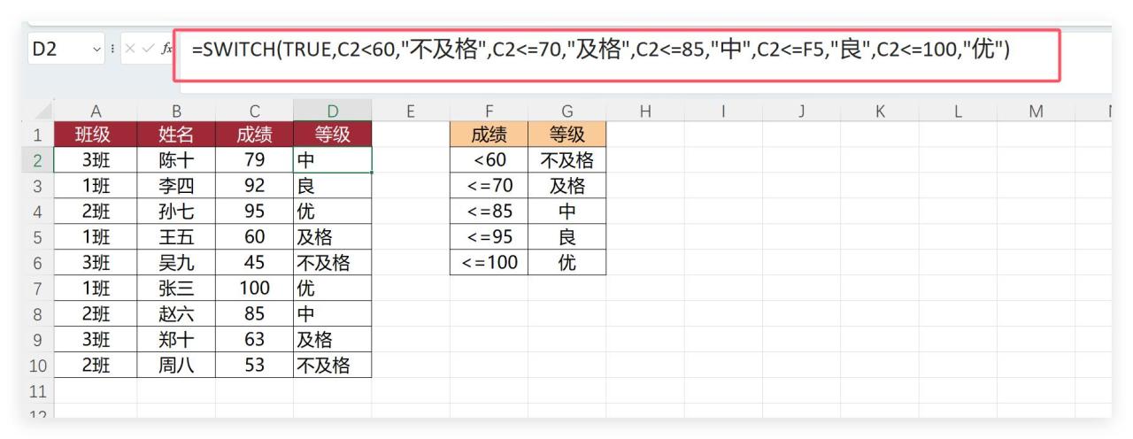 告别IF函数多条件判断，在excel中使用条件判断函数Switch秒解-趣帮office教程网