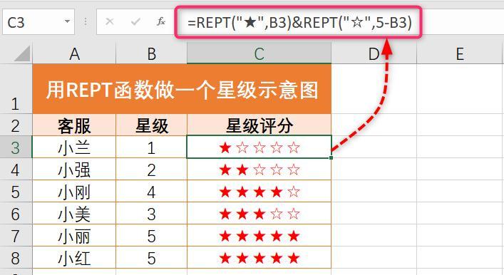 Excel小妙招：巧用REPT函数打造星级评分图表-趣帮office教程网