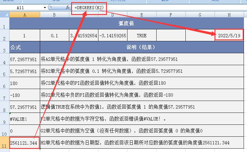 Excel中DEGREES函数用法解析：弧度与角度转换的桥梁-趣帮office教程网