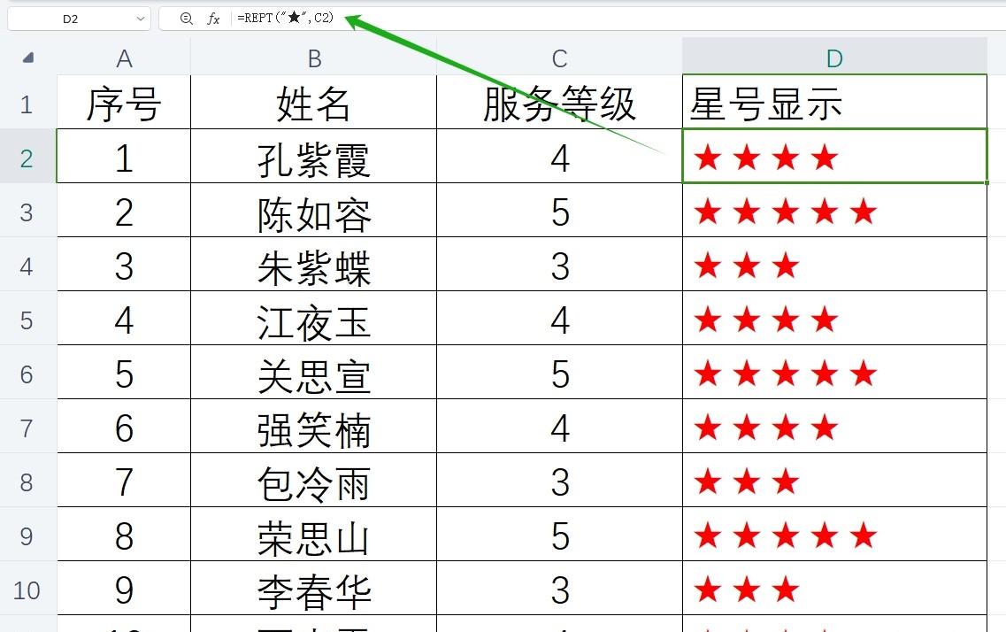 Excel中巧用函数与快捷键实现以星号显示服务等级-趣帮office教程网