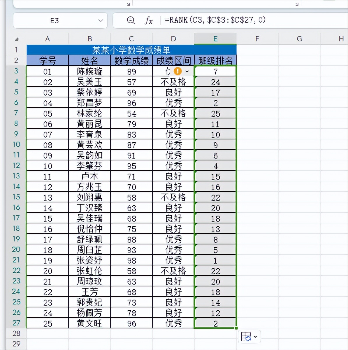 Excel快速统计名次的2个实用技巧-趣帮office教程网